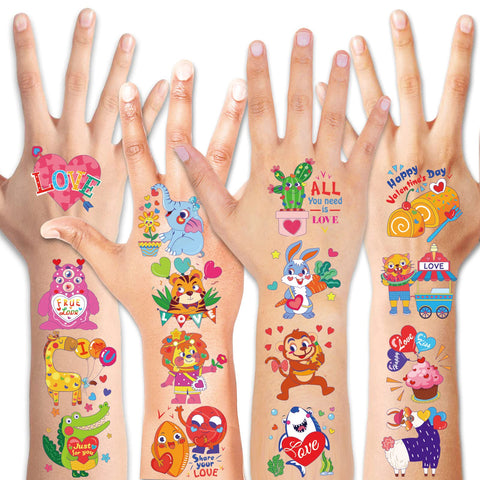 96 pcs Valentines Love Heart Assorted Cute Designs Temporary Tattoos, 48 Designs Waterproof Tattoo Stickers for Boys Girls Kids Party Favors,Valentine's Gift Exchange Classroom School Prizes