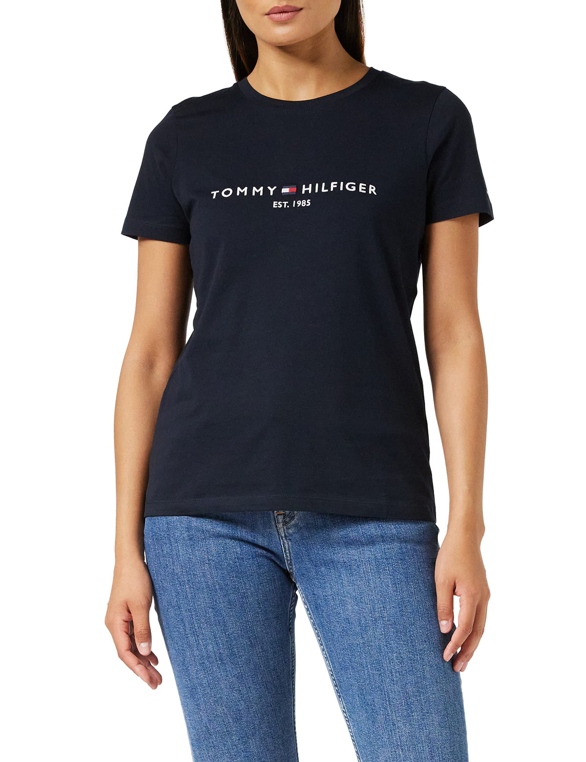 Tommy Hilfiger Women's Heritage Hilfiger C-nk Reg Tee Ww0ww31999 S/S Knit Tops, Blue (Desert Sky), XS