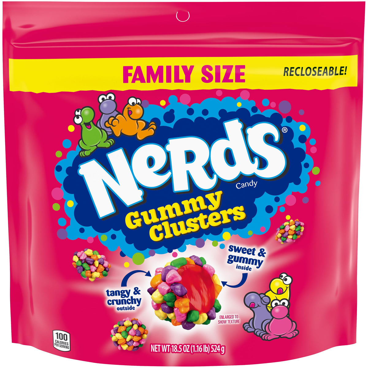 Nerds Gummy Clusters Candy, Rainbow, Resealable 18.5 Ounce Resealable Big Bag
