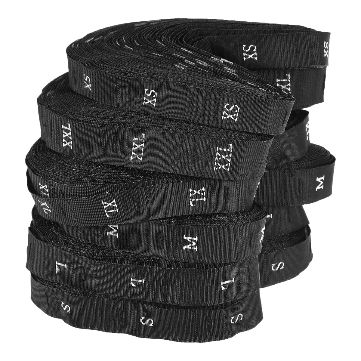 MECCANIXITY Clothing Sewing Size Label, XS/S/M/L/XL/XXL Woven Embroidered Label Black for Clothes Garment, 6 Roll