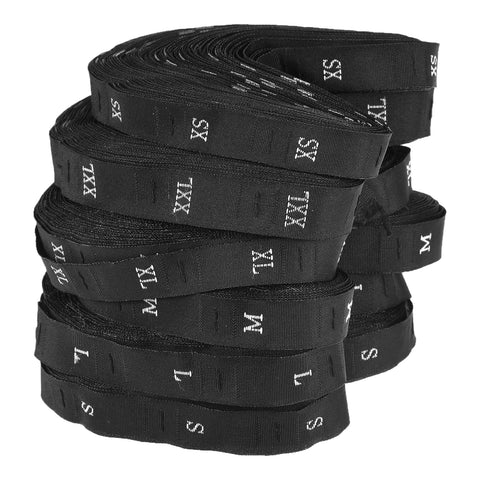 MECCANIXITY Clothing Sewing Size Label, XS/S/M/L/XL/XXL Woven Embroidered Label Black for Clothes Garment, 6 Roll