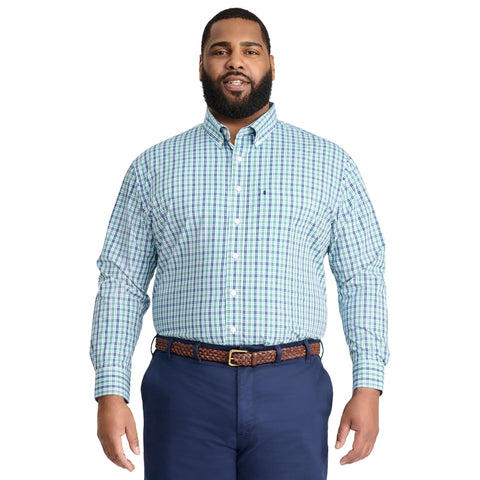 IZOD Men's Big Performance Comfort Long Sleeve Plaid Button Down, DEEP SEA, 3X-Large Tall
