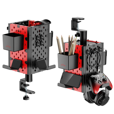 Clamp On Desk Accessories | Desk Mount Pegboard Desk Organizer | Controller Stand | Headphone Stand | Pen Holder | Cubical Office Desk Accessories | Gaming Accessories for Room | 1 Unit (4-Panel)
