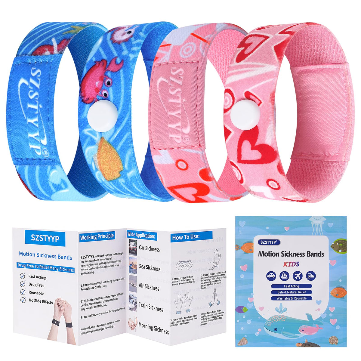 SZSTYYP Travel Sickness Bands for Kids Motion Sickness Bands for Kids Anti-Nausea Wristbands for Car Sea Air Sickness…