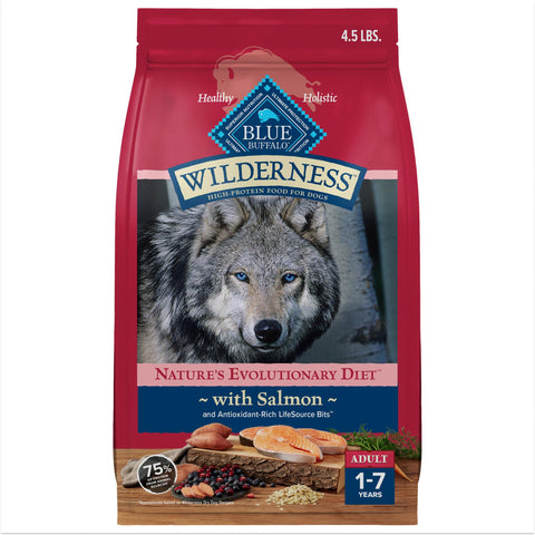 Blue Buffalo Wilderness High Protein Natural Adult Dry Dog Food plus Wholesome Grains, Salmon 4.5 lb bag