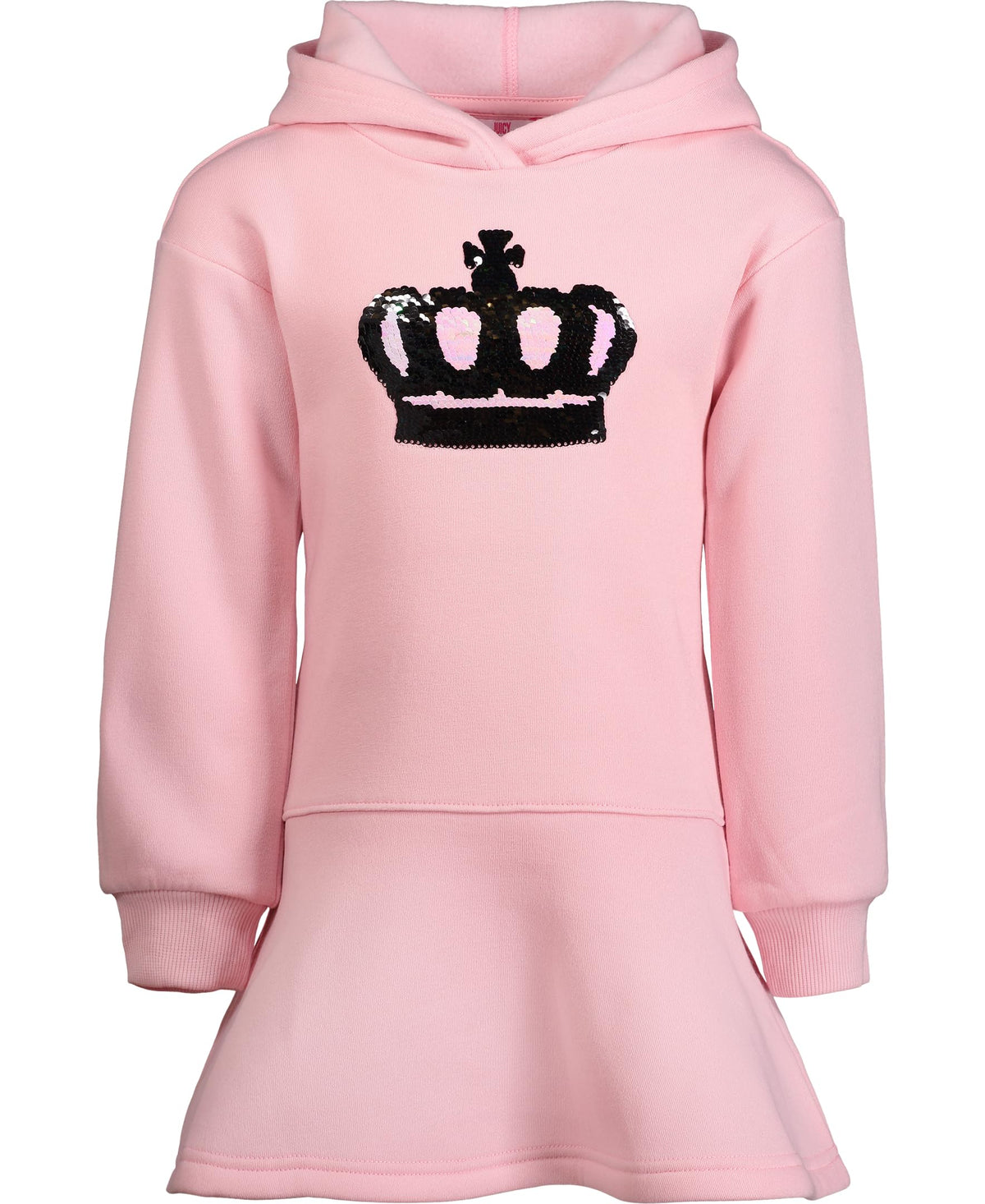 Juicy Couture Girls Plus Size' Hooded Long Sleeve Fleece Sweatshirt, Full-Zip and Pullover Hoodie, Pockets & Ribbed Cuffs, Candy Pink Sequin/Dress