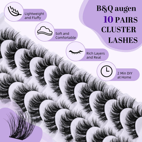 Lash Clusters P09 10 Pair Eyelash Clusters B&Q Cluster Eyelash Extensions Wispy Cluster Lashes Diy Lash Extension Clusters Eyelash Extension Strips Lashes 10 Pairs Multipack(FDDM-P09)