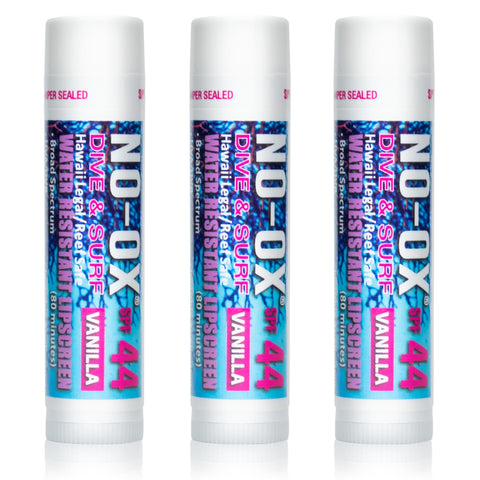 NO-OX Moisturizing SPF 44 Lip Balm - Spf Lip Balm with Vitamin E | Broad Spectrum | Moisturizing | Vegan | Water Resistant Vanilla Flavor | 0.15 oz | 3 Pack