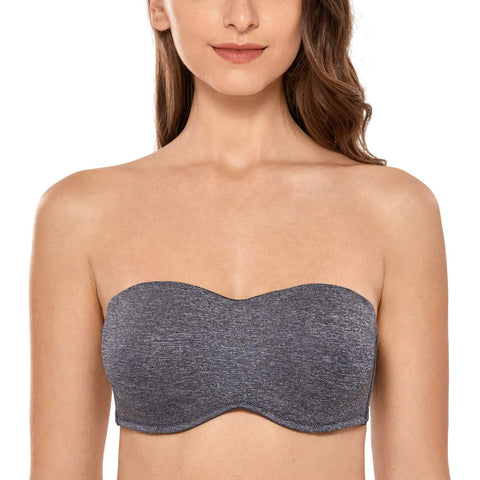 DELIMIRA Women's Strapless Bra Minimizer Seamless Underwire Unlined Bandeau for Big Bust Black Marl 34C