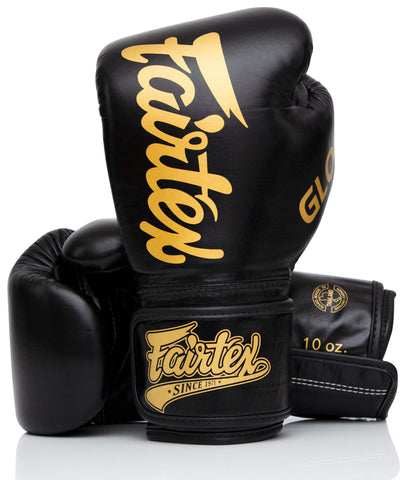 Fairtex Glory Training Gloves - Premium Leather MMA & Boxing Gloves |Handmade in Thailand - Shock-Absorbing Foam Padding | Ideal for Kickboxing, Sparring & Competition (Black-14oz)
