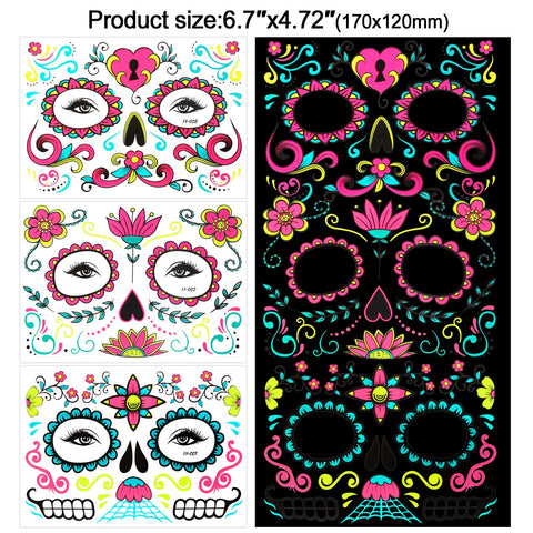 HOWAF Halloween Luminous Temporary Tattoos Stickers, 8 Sheets Face Tattoo Stickers Glow in the Dark for Halloween Party Decoration, Roses Spider Net Face Makeup Decals for Women Costume Favors