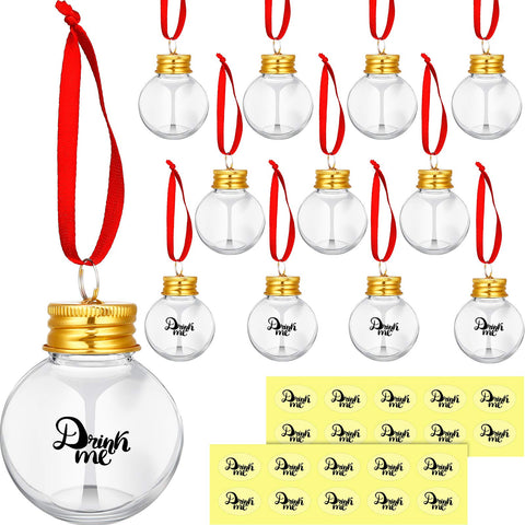 Patelai 12 Pieces Christmas Drink Balls Christmas Fillable Drink Tree Ornaments Water Bottle Bulbs Shape Plastic Christmas Ornaments Pendant Ball with Stickers for Home Decoration (Gold)