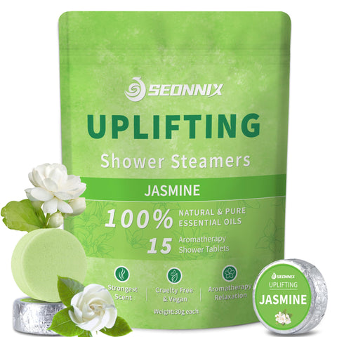 SEONNIX Shower Steamers Aromatherapy 15 Pack, Jasmine Shower Bombs with Natural Essential Oils, Stress Relief & Luxury Self Care, Shower Tablets - Valentines Day Gifts for Her and Him