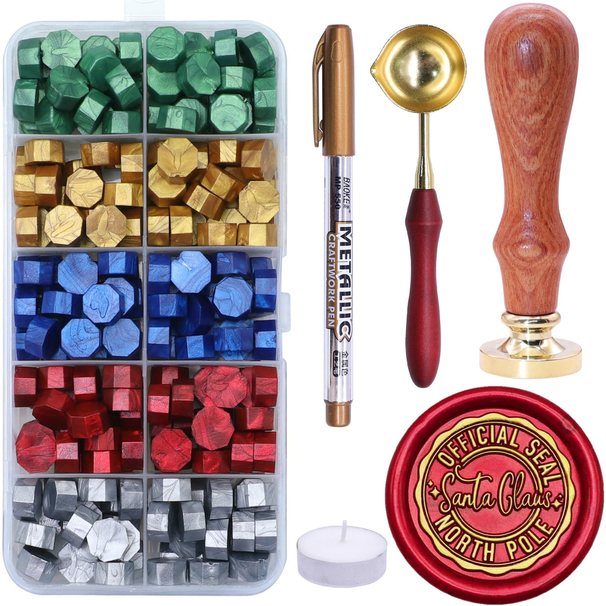 SWANGSA Wax Seal Kit, Santa Claus Northpole Official Wax Seal Stamp with 200pcs Sealing Wax Beads, Great for Embellishment of Christmas Cards, Invitations, Wine Packages, Gift Wraps