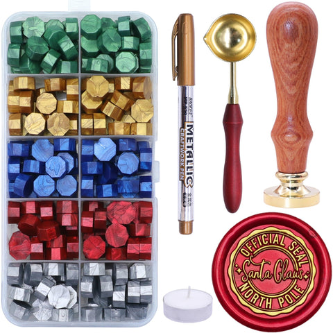 SWANGSA Wax Seal Kit, Santa Claus Northpole Official Wax Seal Stamp with 200pcs Sealing Wax Beads, Great for Embellishment of Christmas Cards, Invitations, Wine Packages, Gift Wraps