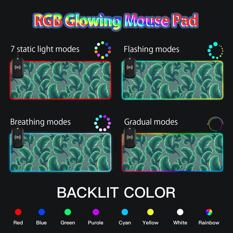 Floral Foliage Tropical Leaves Wireless Charging Mouse Pad for Mobile Phone Extra Large Gaming Mousepad with 13 Lighting Modes Mouse Mat for Gaming MacBook PC Laptop Desk Office Home
