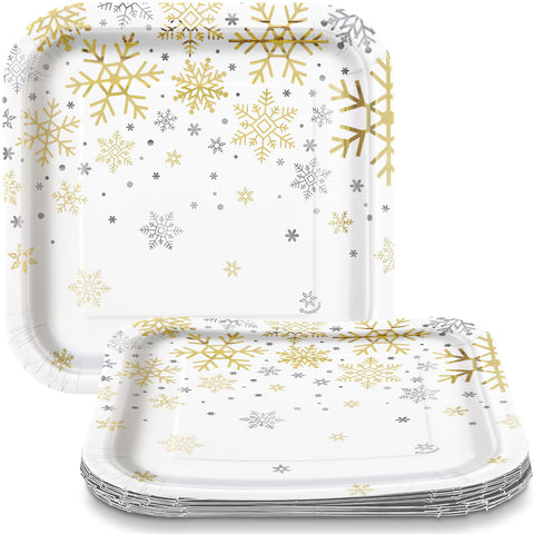 Unique Holiday Snowflakes Square Dessert Paper Cups - 7" | Silver & Gold | 8 Pcs