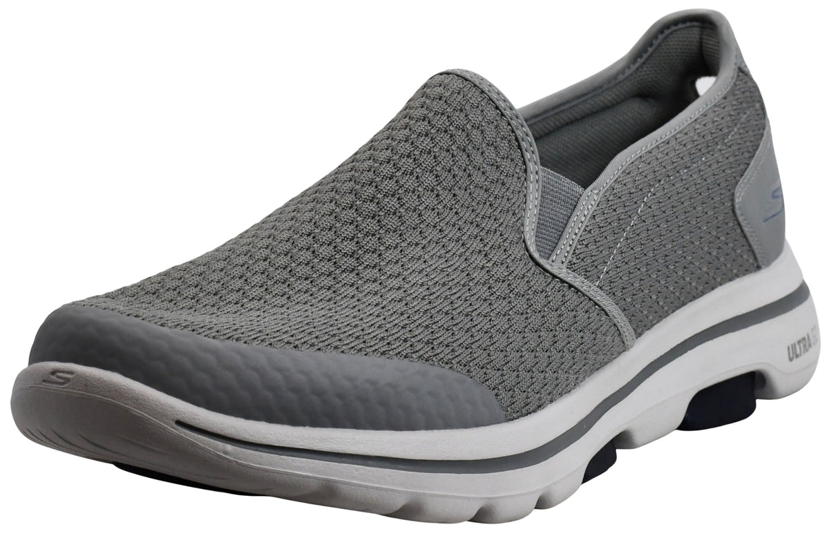 Skechers Men's Gowalk 5-Elastic Stretch Athletic Slip-on Casual Loafer Walking Shoe Sneaker, Light Gray/Blue, 8