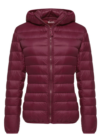Wantdo WomenÃƒÆ’Ã‚Â¢ÃƒÂ¢Ã¢â‚¬Å¡Ã‚Â¬ÃƒÂ¢Ã¢â‚¬Å¾Ã‚Â¢s Warm Winter Packable Puffer Down Jacket Lightweight Quilted Padded Hooded Puffer Jacket Windproof Mountain Insulated Jacket Slim Fit Short Outerwear Jacket Wine Red M