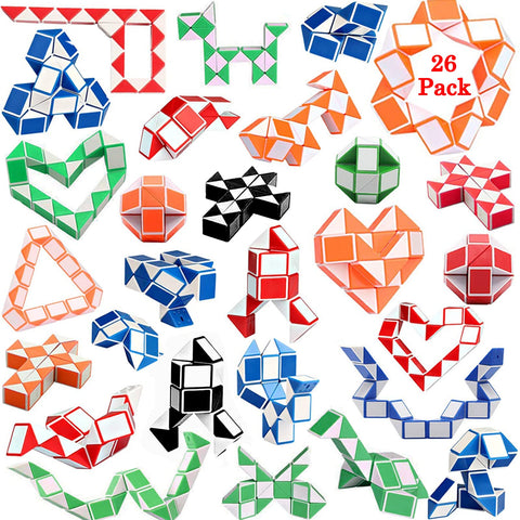 26 Pack 24 Blocks Fidget Snake Cube Mini Twist Puzzle Snake Cube Valentine's day Toys Mini Magic Snake Speed Cubes Filler for Toy for Kids Party Bags Suitable for Children's Classroom Rewards