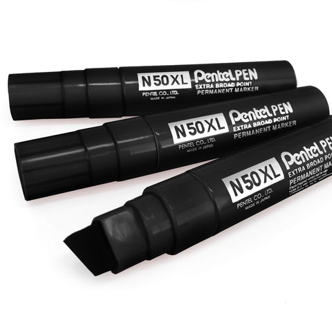 Pentel N50XL Extra Large Broad Permanent Marker - Chisel Tip - Pack of 3 - Black