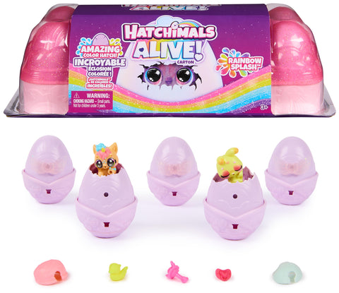 HATCHIMALS Alive, Rainbow Splash Egg Carton Toy with 5 Mini Figures in Colour-Reveal Eggs & 10 Accessories, Kidsâ€™ Toys for Girls & Boys Aged 3+