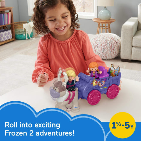 Fisher-Price Little People Disney Frozen 2 Anna & Kristoff's Wagon, Push-Along Vehicle with Character Figures for Toddlers and Preschool Kids