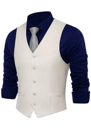BABEYOND Mens Vintage Suit Vest Business Slim Fit Suit Vest Formal Classic Vest (Beige, XL)