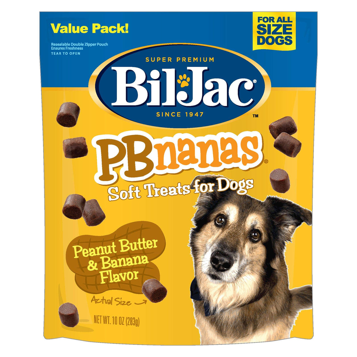 Bil-Jac PBnanas Soft Treats for Dogs - Puppy Training Treat Rewards, 10oz Resealable Double Zipper Pouch, Peanut Butter & Banana Flavor Chicken Liver Dog Treats (2-Pack)