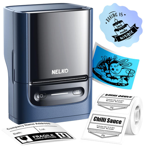 Nelko Label Maker Machine with Tape, PM220 Bluethooth Label Printer, 2 Inch Portable Thermal Printer for Small Business, Address, Logo, Clothing, Sticker Printer for Phones & PC, Blue