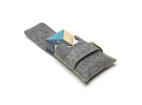 6 Piece Tegu Pocket Pouch Prism Magnetic Wooden Block Set, Blues
