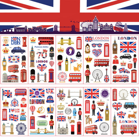 10 Sheet Union Jack Flag Tattoos for VE-Day 80th Anniversary Decorations,Coronation Temporary Tattoos Stickers,Fake Tattoos UK Stickers for Adult,Kids Stick on Tattoos Union Jack Party Supplies