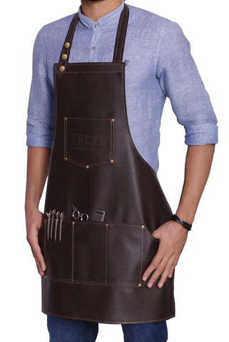 FacÃƒÂ³n Professional Leather Hair Cutting Hairdressing Barber Apron Cape for Salon Hairstylist - Multi-use, Adjustable with 6 pockets - Heavy Duty Premium Quality - Limited Edition - 28" x 24" (Brown)