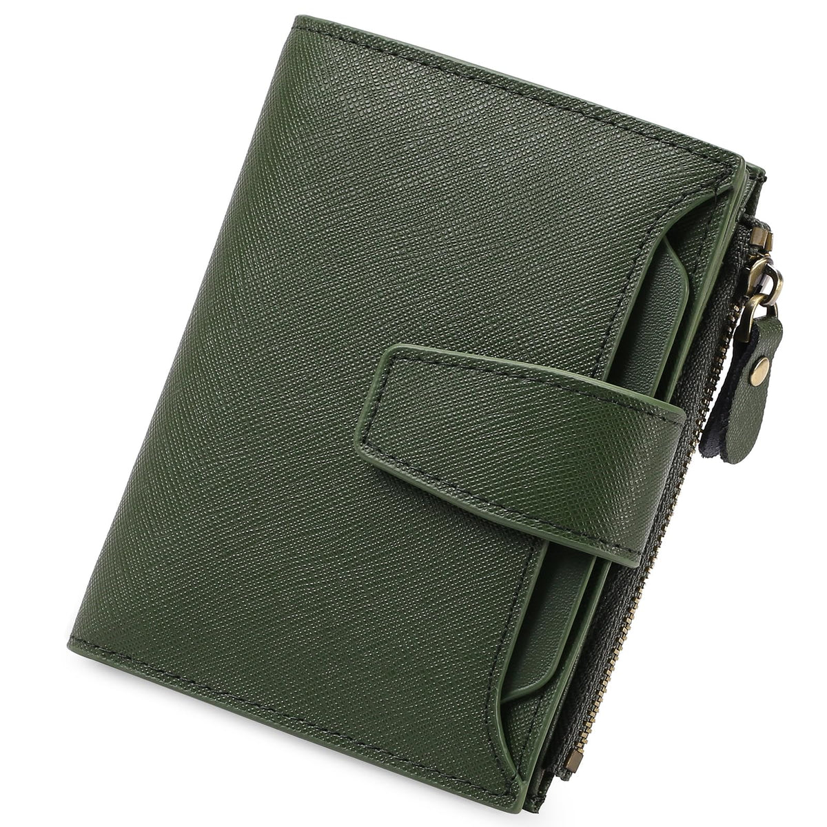 GOIACII Small Women Wallet Genuine Leather RFID Blocking Bifold Zipper Pocket Card Holder with ID Window
