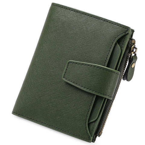 GOIACII Small Women Wallet Genuine Leather RFID Blocking Bifold Zipper Pocket Card Holder with ID Window