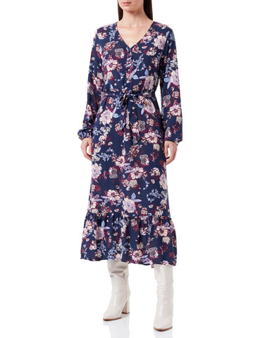 ONLY Women's Onlnova Life L/S Amy Long Dress Ptm, Patriot Blue/AOP:341 Augusta Fleur, L