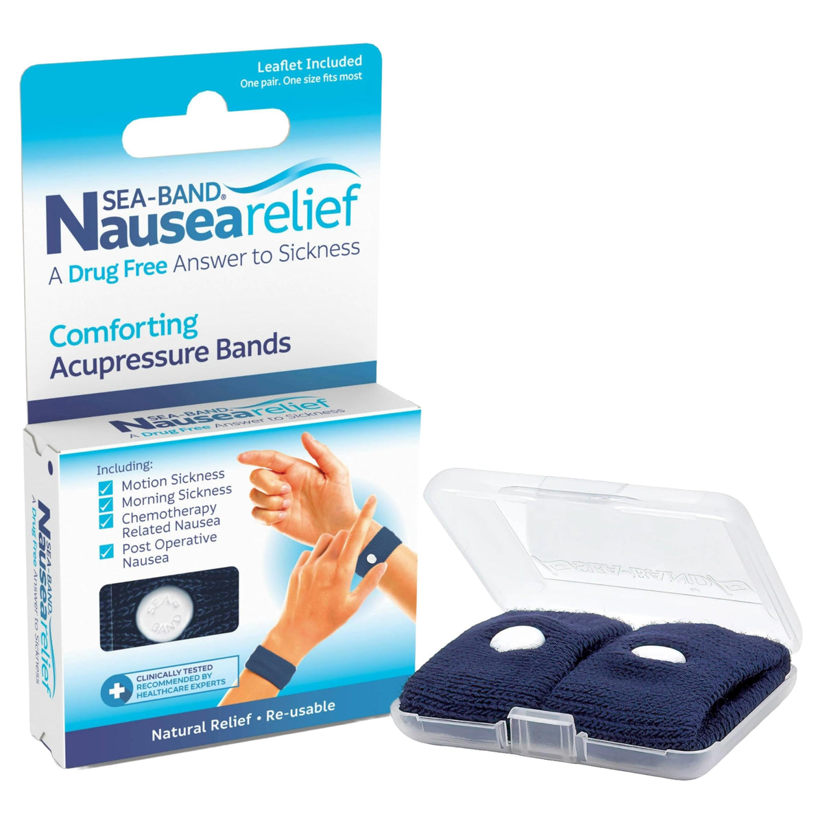 Sea-Band Travel & Motion Sickness and Nausea Relief Acupressure Wristband - Adult (Navy), 1 Pair