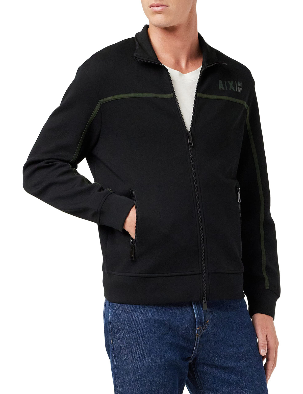 Armani Exchange Men's Zip, high Neck, Pockets, Logo on Front Sweatshirt, Black, XS