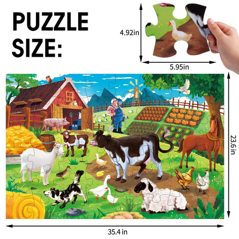 Jumbo Floor Puzzle for Kids,Farm Animals Jigsaw Large Puzzles,48 Piece Barn Puzzle for Toddler Ages 3-5,Children Learning Preschool Educational Toys,Birthday Gift for 4-8 Years Old Boy and Girl