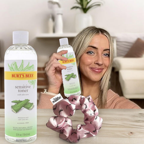 Burts Bees Toner - Sensitive Toner, 12 Oz - Aloe Vera Facial Toner Gentle, Alcohol-Free Facial Care for All Skin Types, Soothing Hydration, Unisex, Bundle with Hair Tie, [Pack of 2]