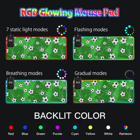 Grunge Football Soccer Wireless Charging Mouse Pad for Mobile Phone Extra Large Gaming Mousepad with 13 Lighting Modes Extended Desk Mat for Gaming MacBook PC Laptop Desk Office Home