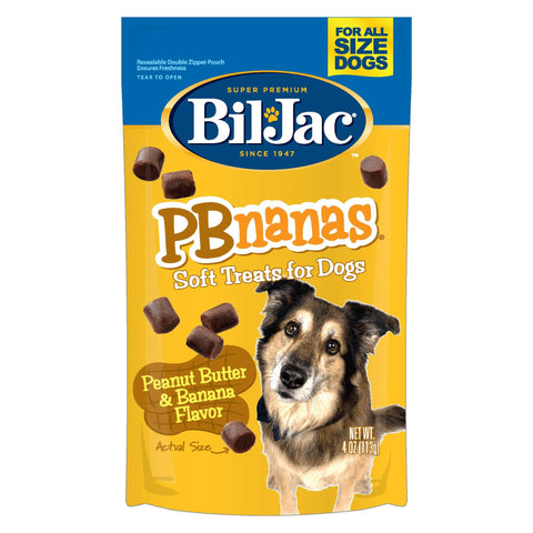 Bil-Jac Dog Treats - PBnanas Soft Puppy Training Treat Rewards, 4oz Resealable Double Zipper Pouch (4-Pack)