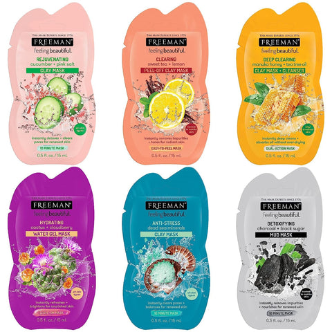 Freeman Facial Mask Variety Count: Detoxifying Clay, Purifying Charcoal, Clearing Mud, and Toning Peel-Off Beauty Facial Masks, Skincare Essentials, Reveals Healthy-Looking Skin, 6 Count