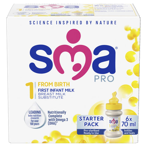 SMA PRO First Infant Baby Milk Starter Pack, Ready To Drink, From Birth (6x70ml)