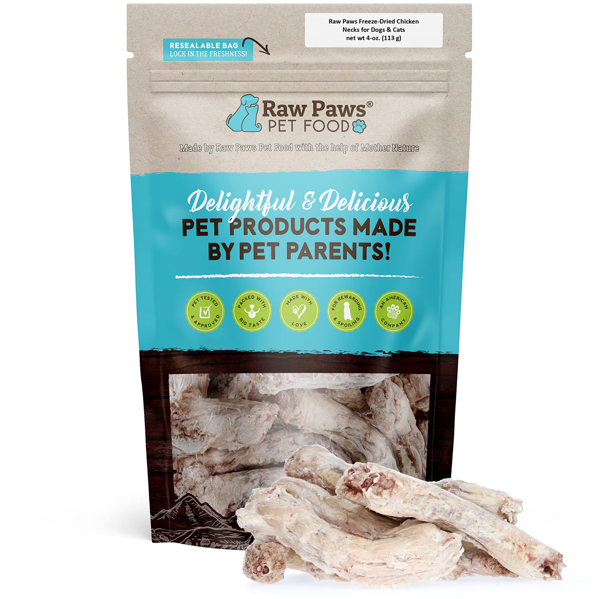 Raw Paws Freeze-Dried Chicken Necks for Dogs & Cats, 4-oz - Made in USA, Human Grade - Raw Freeze Dried Dog Treats - Raw Chicken Necks for Cats - Antibiotic-Free Real Chicken Cat Treat