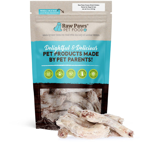 Raw Paws Freeze-Dried Chicken Necks for Dogs & Cats, 4-oz - Made in USA, Human Grade - Raw Freeze Dried Dog Treats - Raw Chicken Necks for Cats - Antibiotic-Free Real Chicken Cat Treat