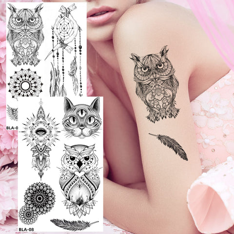 Kotbs 8 Sheets Black Henna Tattoos, Realistic Temporary Tattoos for Women Girls, Lace Mehndi Mandala Lotus Feather Dreamcatcher Pattern Fake Tattoo