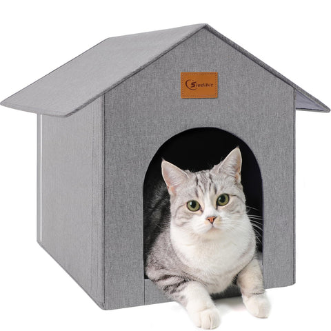 Outdoor Cat House, Outdoor Cat Shelter Feral Cat, Outside Waterproof Cat House for Outdoor/Indoor Cats, Insulated Cat House for Winter with Cozy Cushion, Easy to Assemble, Grey