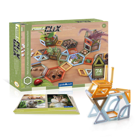 Guidecraft PowerClix Frames Natural - 74 Piece Set: Magnetic Construction Building Kit for Creative Open-Ended Play, STEM Learning & Educational Toys for Children