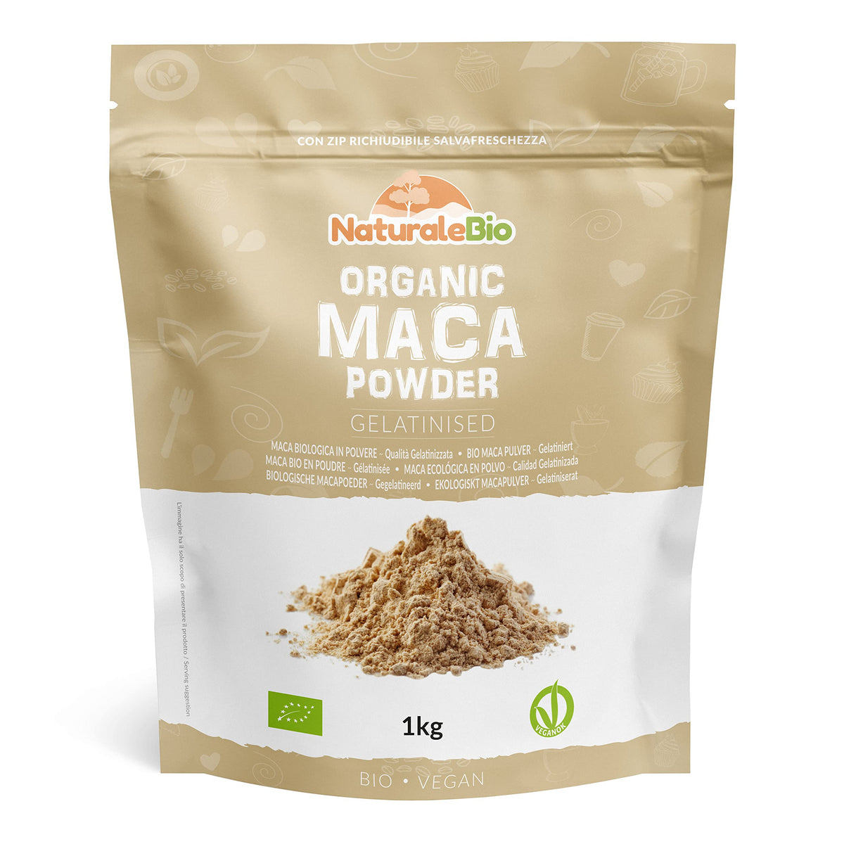 Organic Maca Powder 1kg. Peruvian, Natural and Pure, from Organic Maca Root. Vegetarian and Vegan Friendly - Gelatinised - NaturaleBio